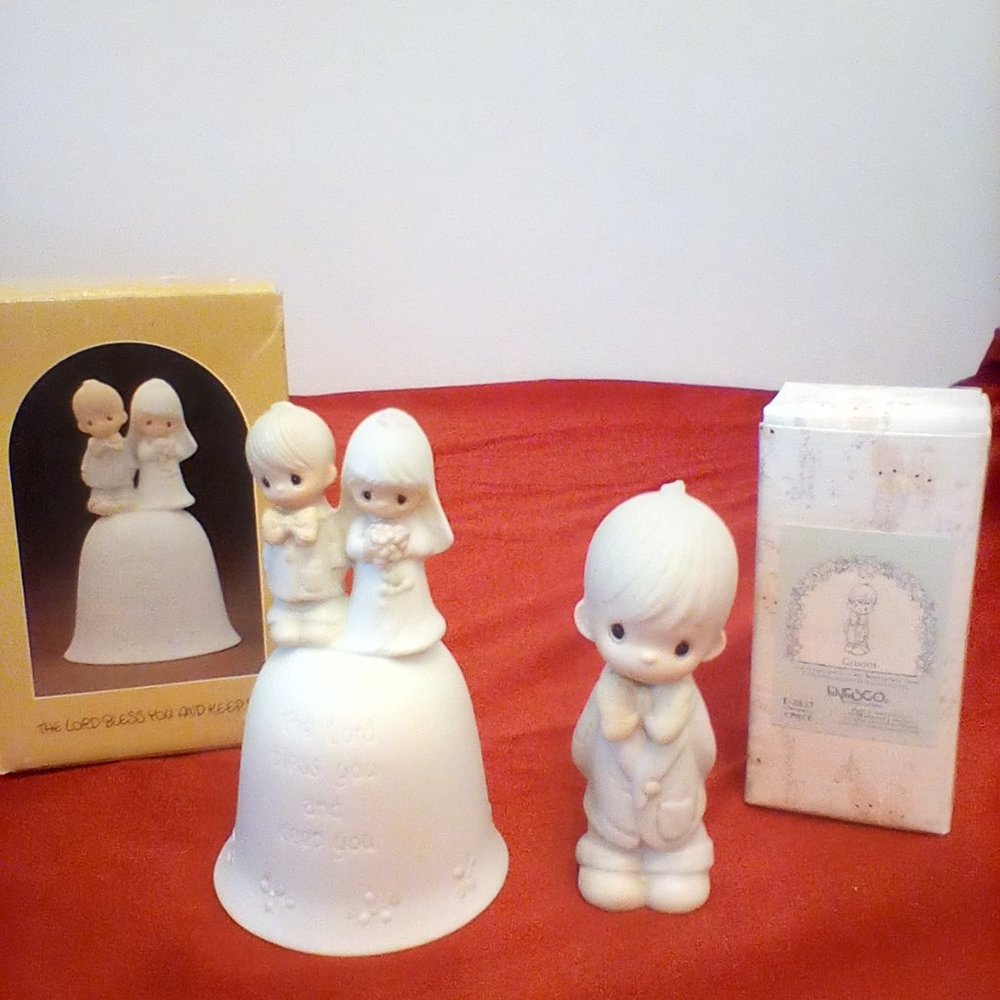 2 pc lot Precious moments vintage wedding bell and groom figurine